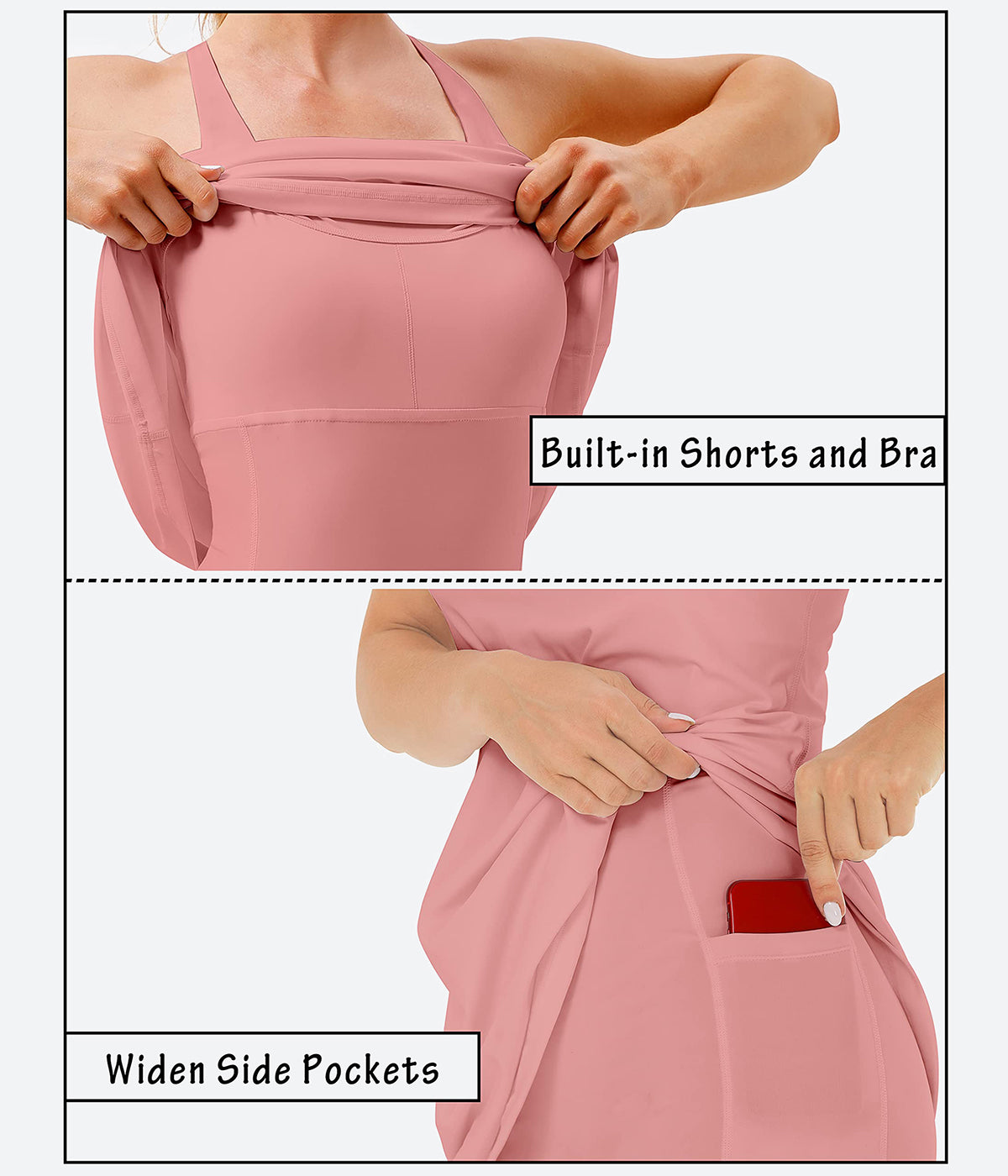 Heathyoga Womens Tennis Dress with Shorts Underneath Workout Dress-D5001