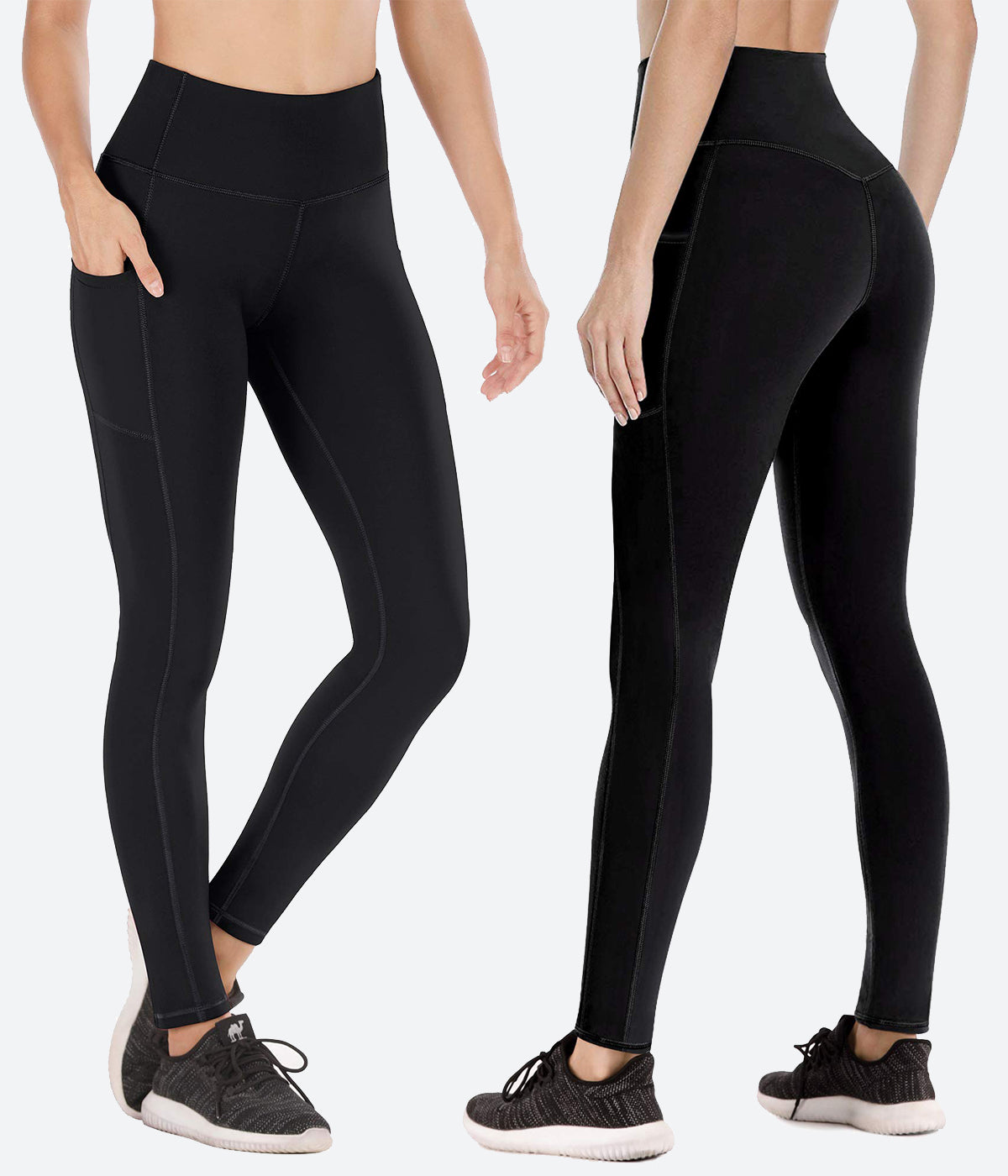 Thermal Fleece Lined Leggings Women High Waisted Winter Yoga Pants with  Side Pockets