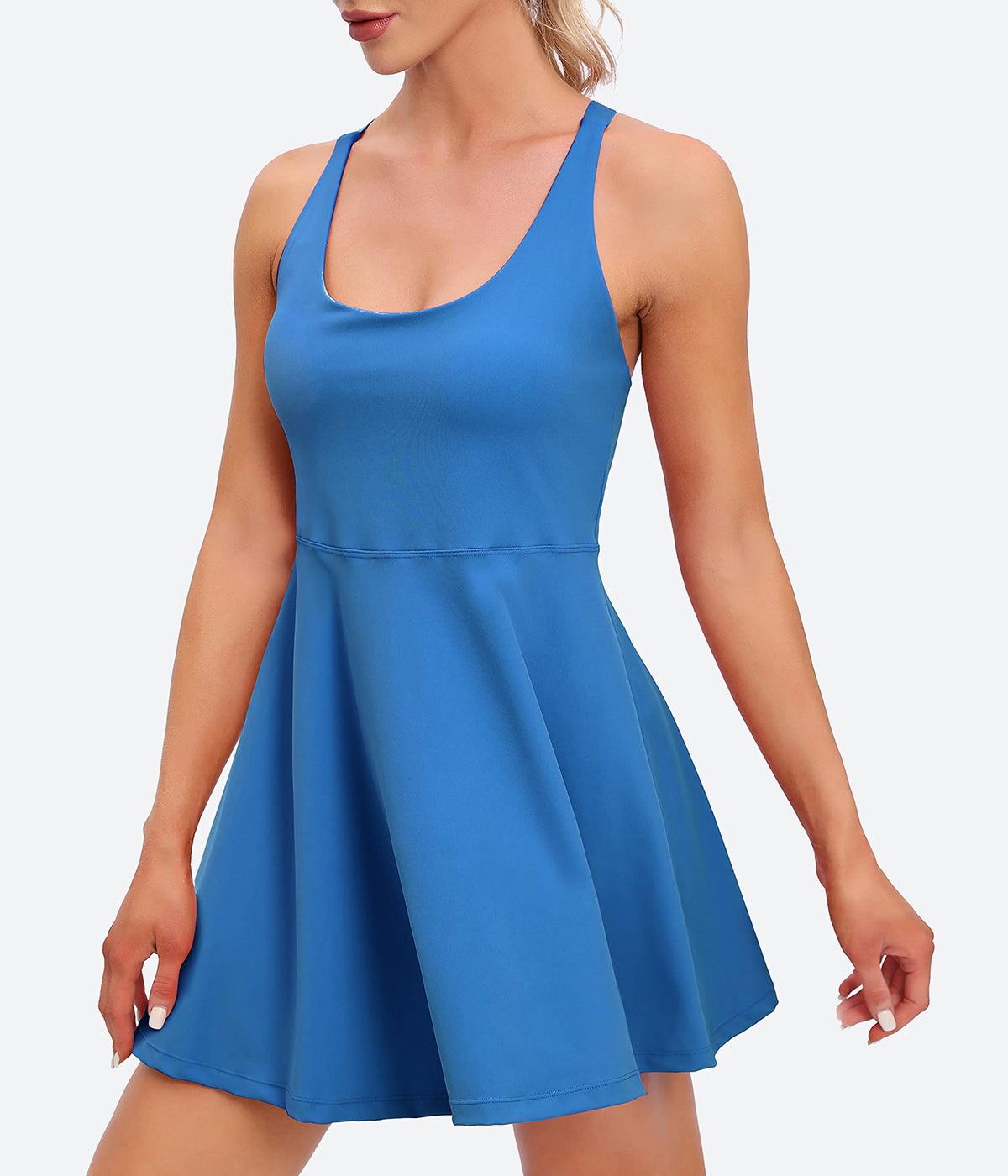 Heathyoga Womens Tennis Dress with Shorts Underneath Workout Dress-D5001 -  Blue / XS